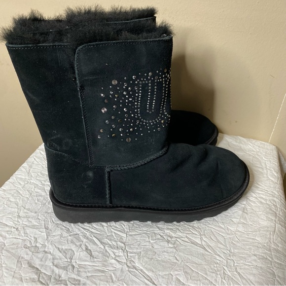 UGG Classic Gem Sparkle Logo Suede Leather Boots - Picture 2 of 8